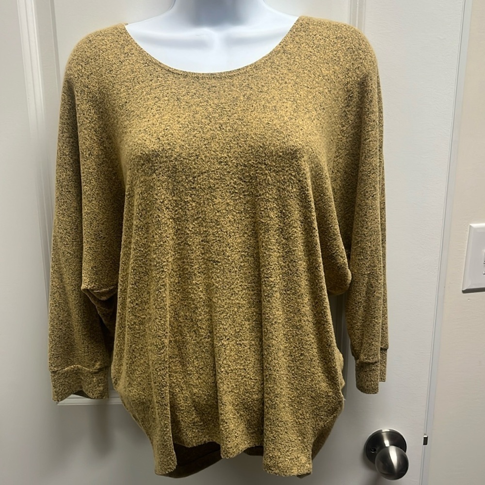 Kim & Cami Mustard Yellow Melange Dolman Sleeve Knit Top Small Made in USA